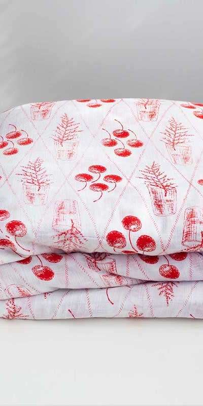 Wood Block Fabric - Cherry & Cup