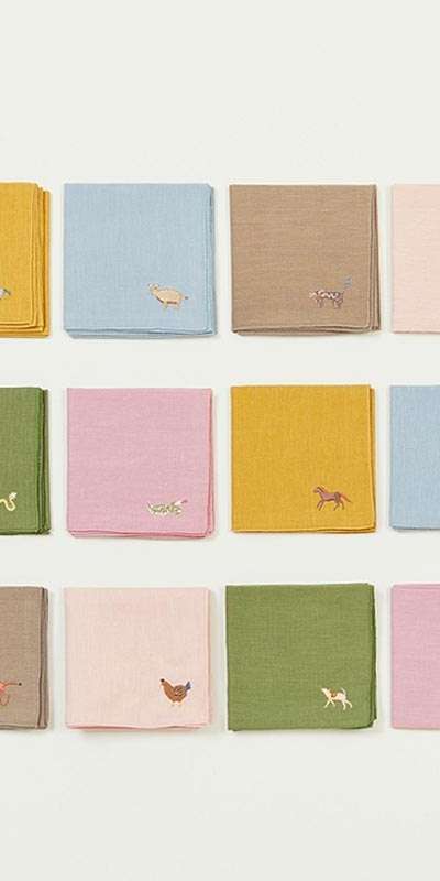 12 Zodiac Animals Linen Handkerchief