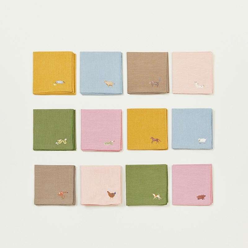 12 Zodiac Animals Linen Handkerchief