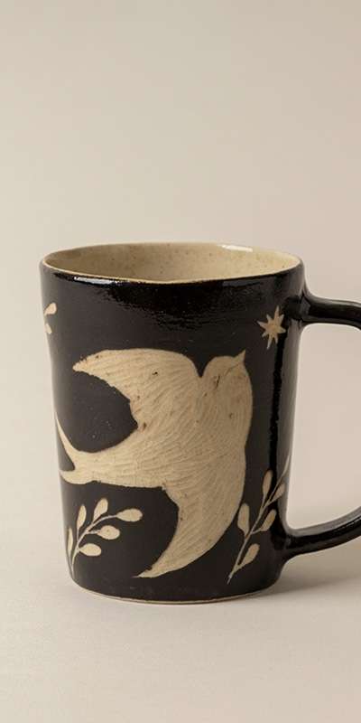 Reverse Sgraffito Swallow Pattern Cup - Glossy