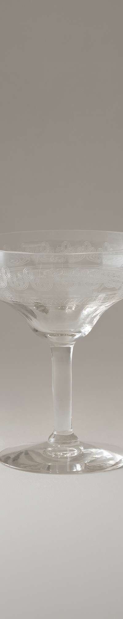 1950s Antique Crystal Needle Etching Coupe Glass