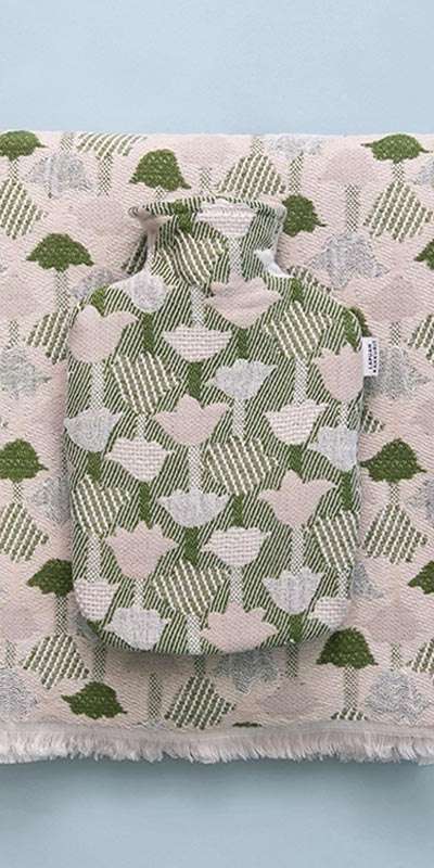 Wool Blanket & Hot Water Bottle SET - TULPPAANI Rose & Olive