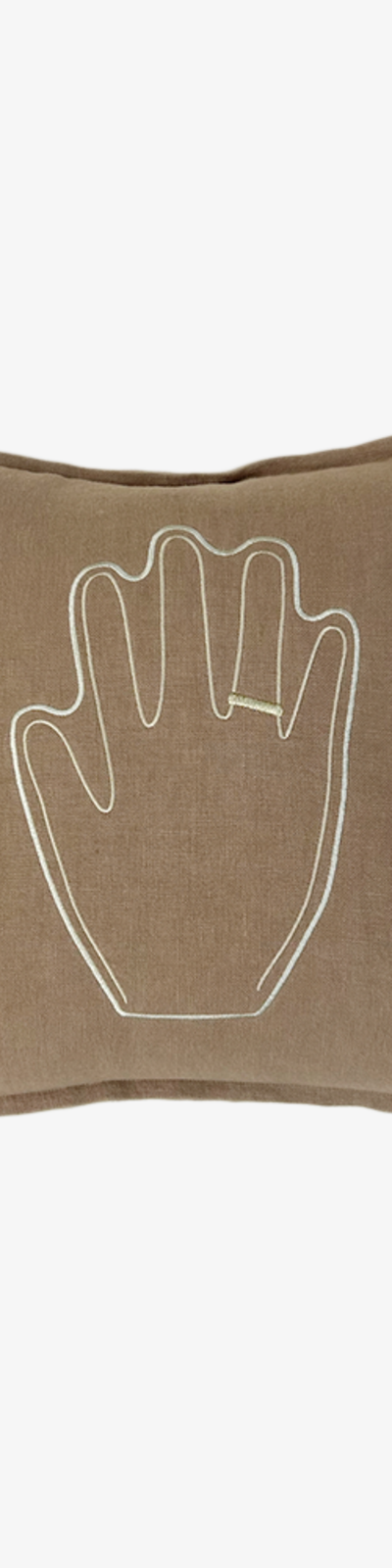 Embroidered Linen Cushion - Toffee