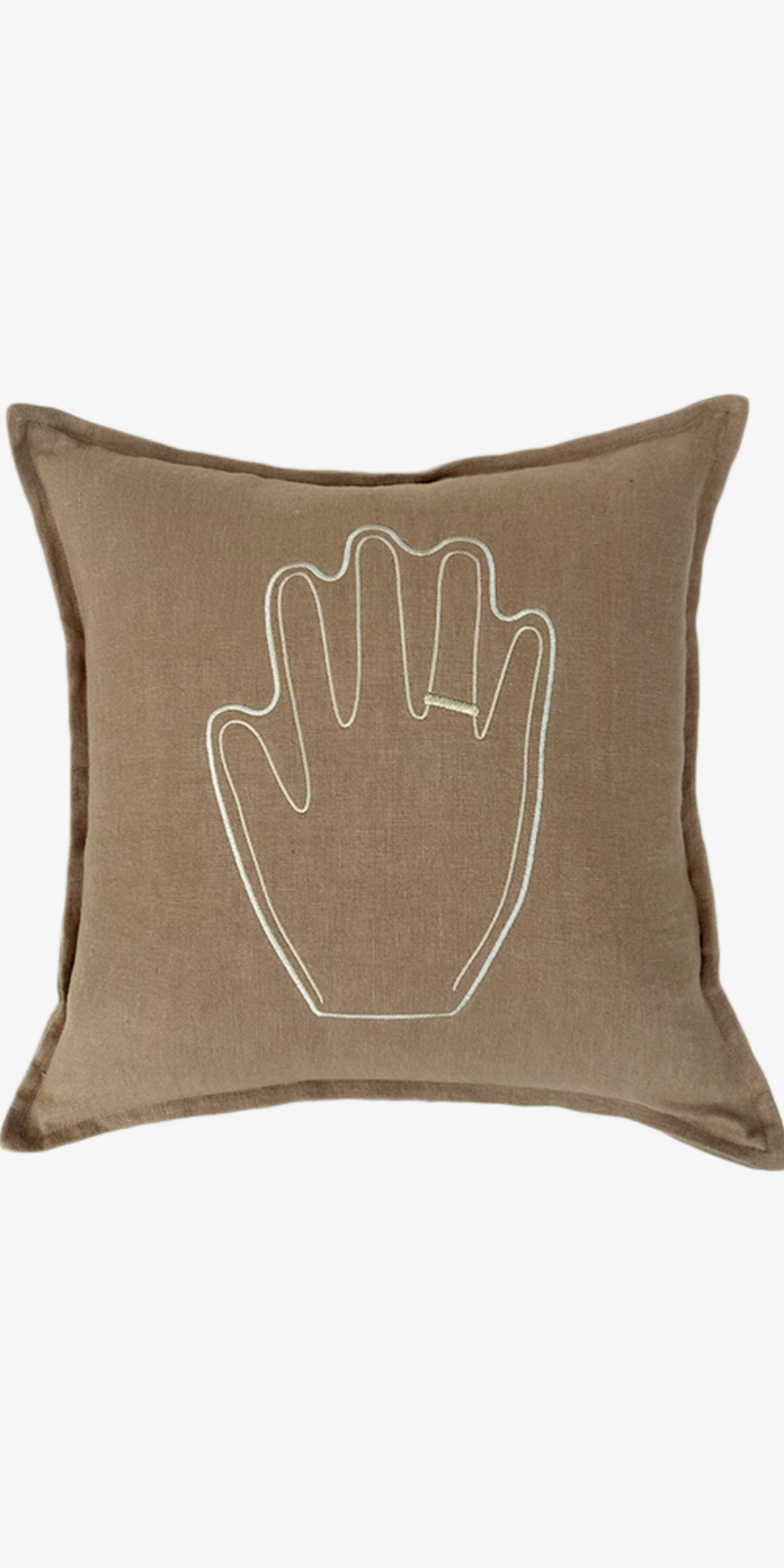 Embroidered Linen Cushion - Toffee
