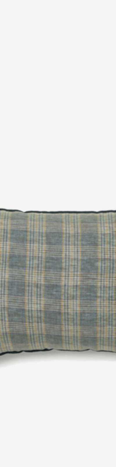 Linen Check Cushion - Deep Turquoise Outline