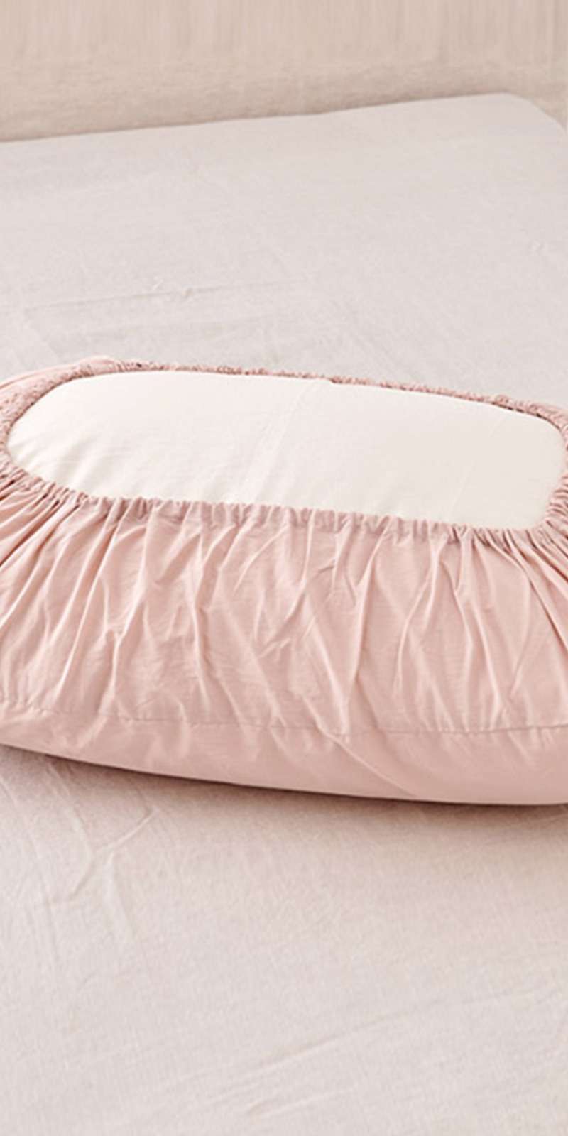 Silky Cotton 100-Count Banding Pillow Cover - Pink Beige