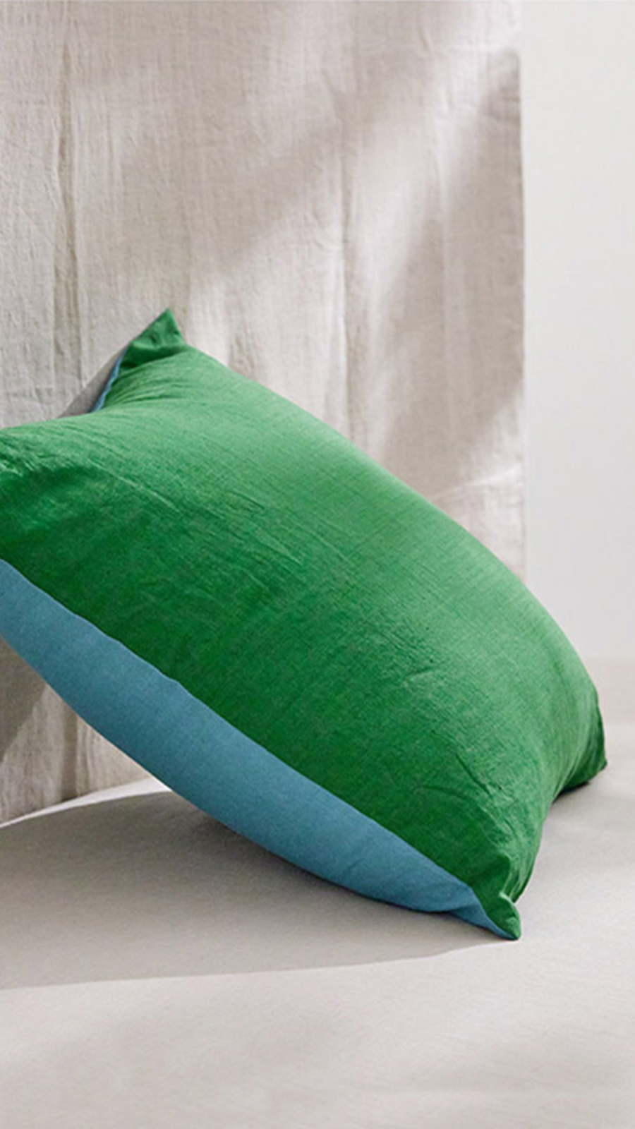 Premium Linen Two-Tone Cushion Cover - Green & Ocean Blue