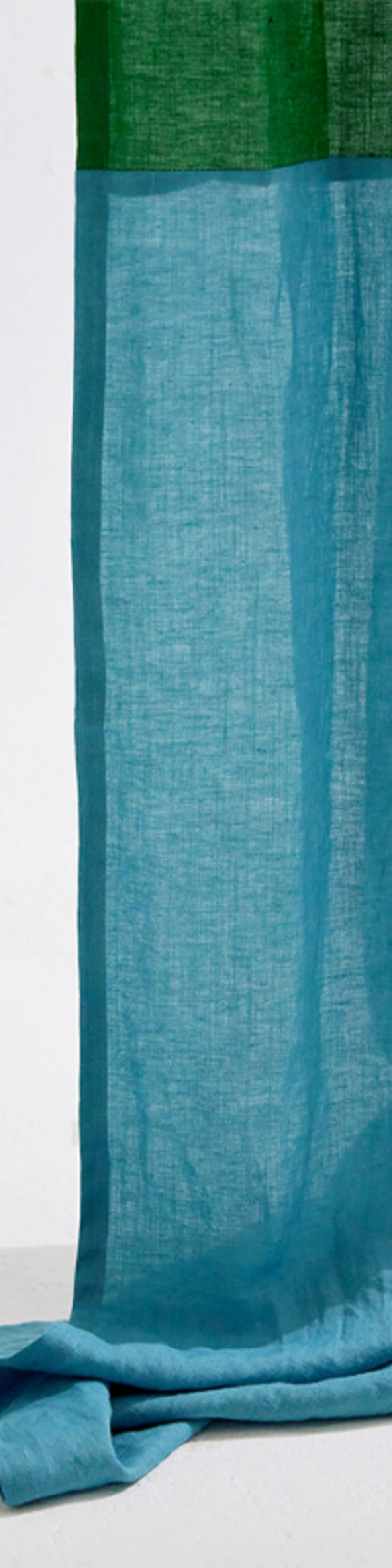 Premium Linen Two-Tone Single Curtain - Green & Ocean Blue