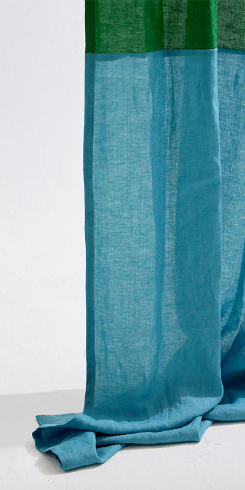 Premium Linen Two-Tone Single Curtain - Green & Ocean Blue