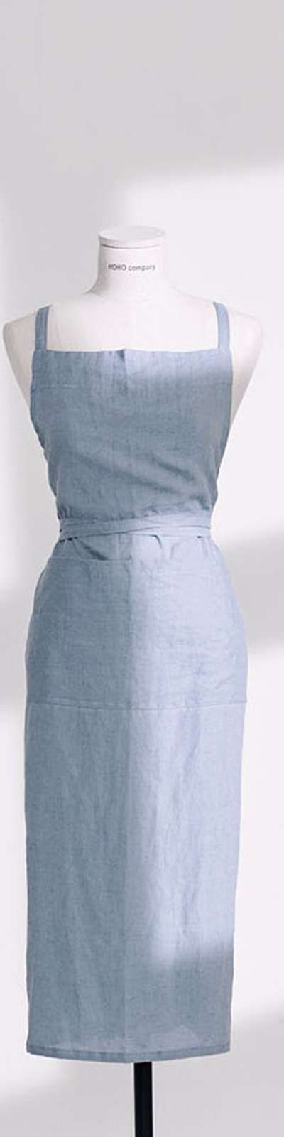 Premium Linen Apron_Grayscale Ocean Blue