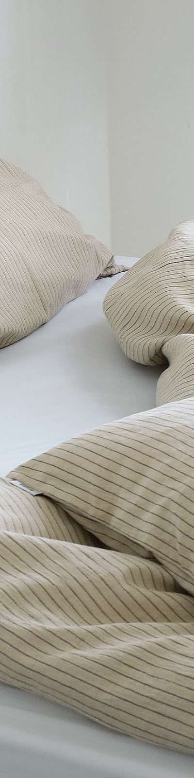 Paper Linen Cotton Stripe Bedding Set - Oatmeal + Navy