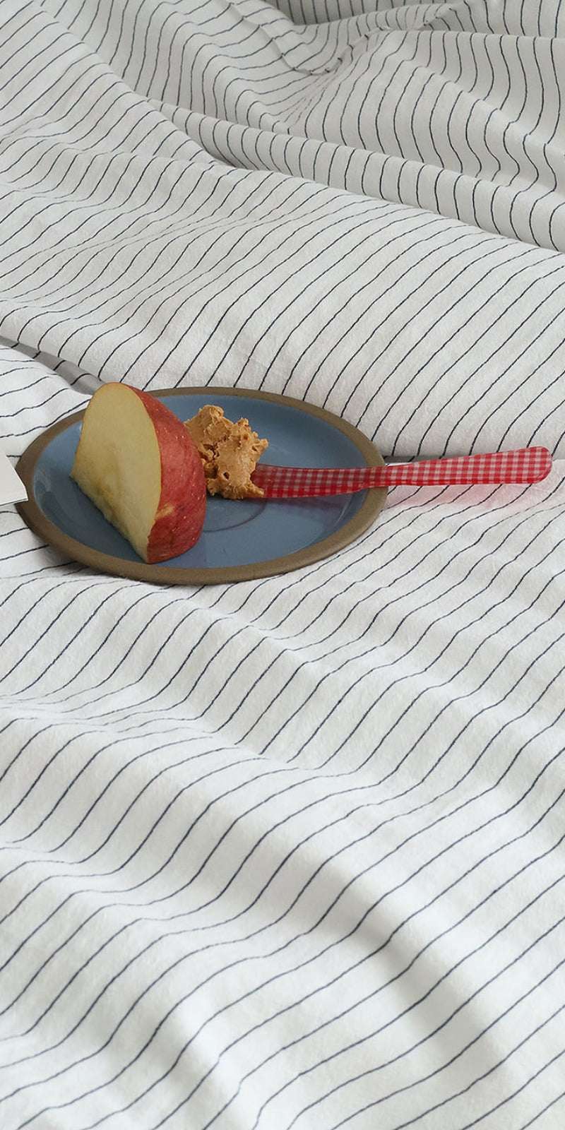 Paper Linen Cotton Stripe Bedding Set - White + Navy