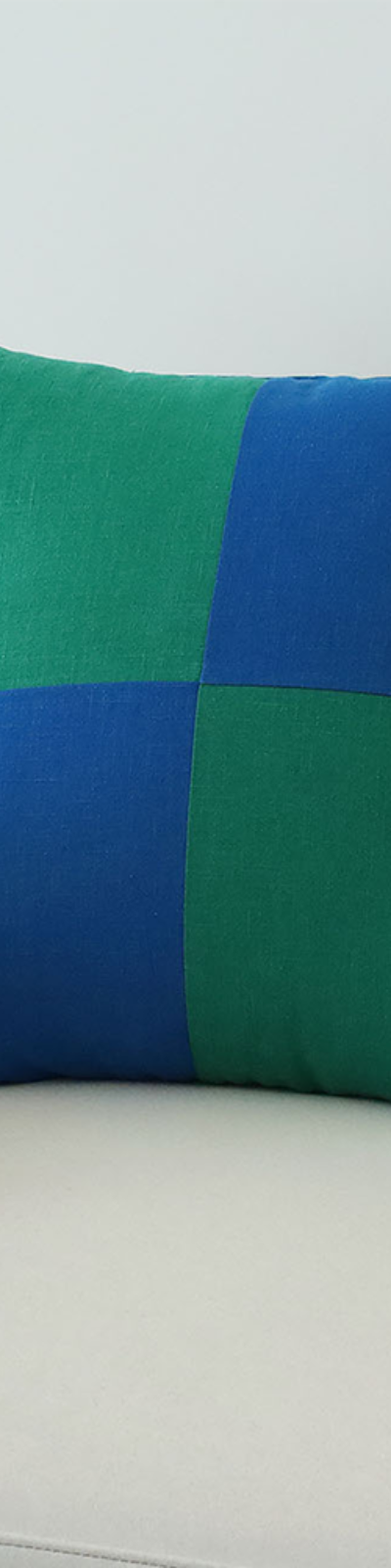 Linen Patchwork Cushion - Cobalt Blue + Forest