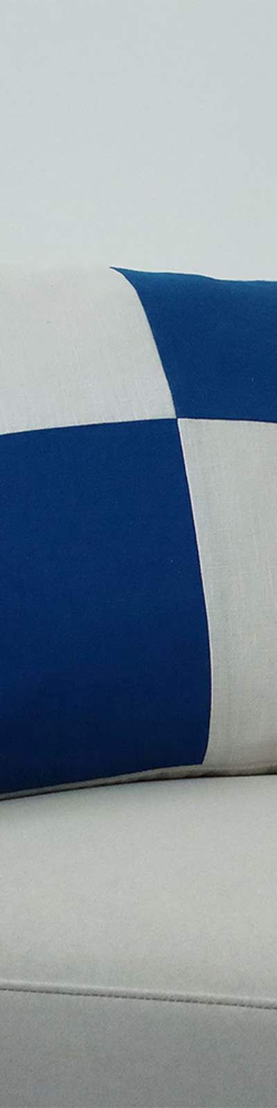 Linen Patchwork Cushion - Cream White + Cobalt Blue