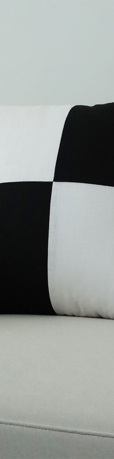 Linen Patchwork Cushion - Cream White + Black
