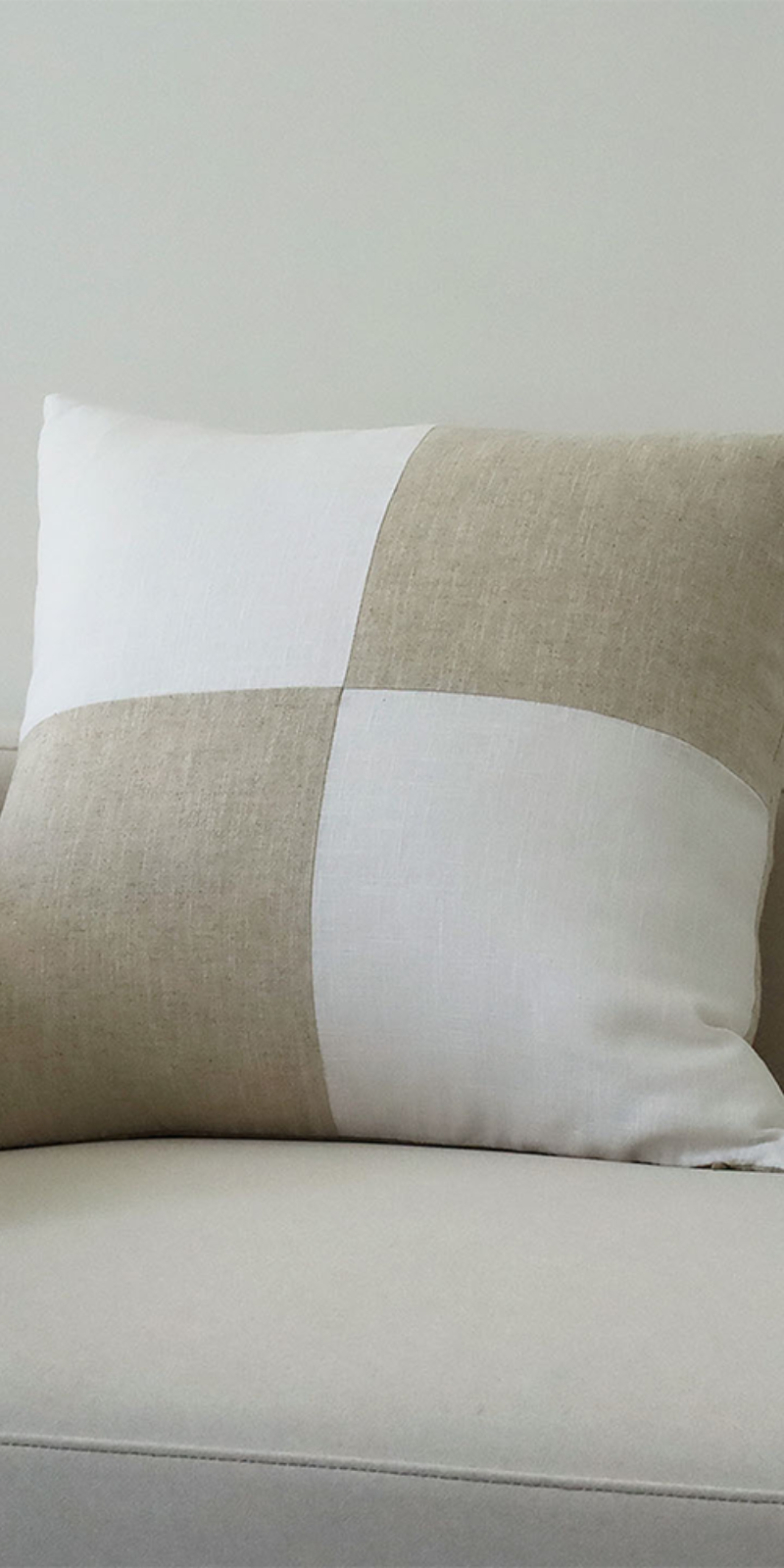 Linen Patchwork Cushion - Cream White + Oatmeal
