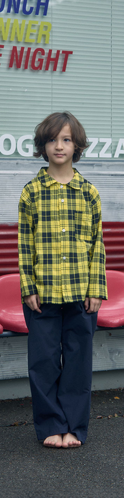 Kids Pajama Set - Yellow Check/Navy