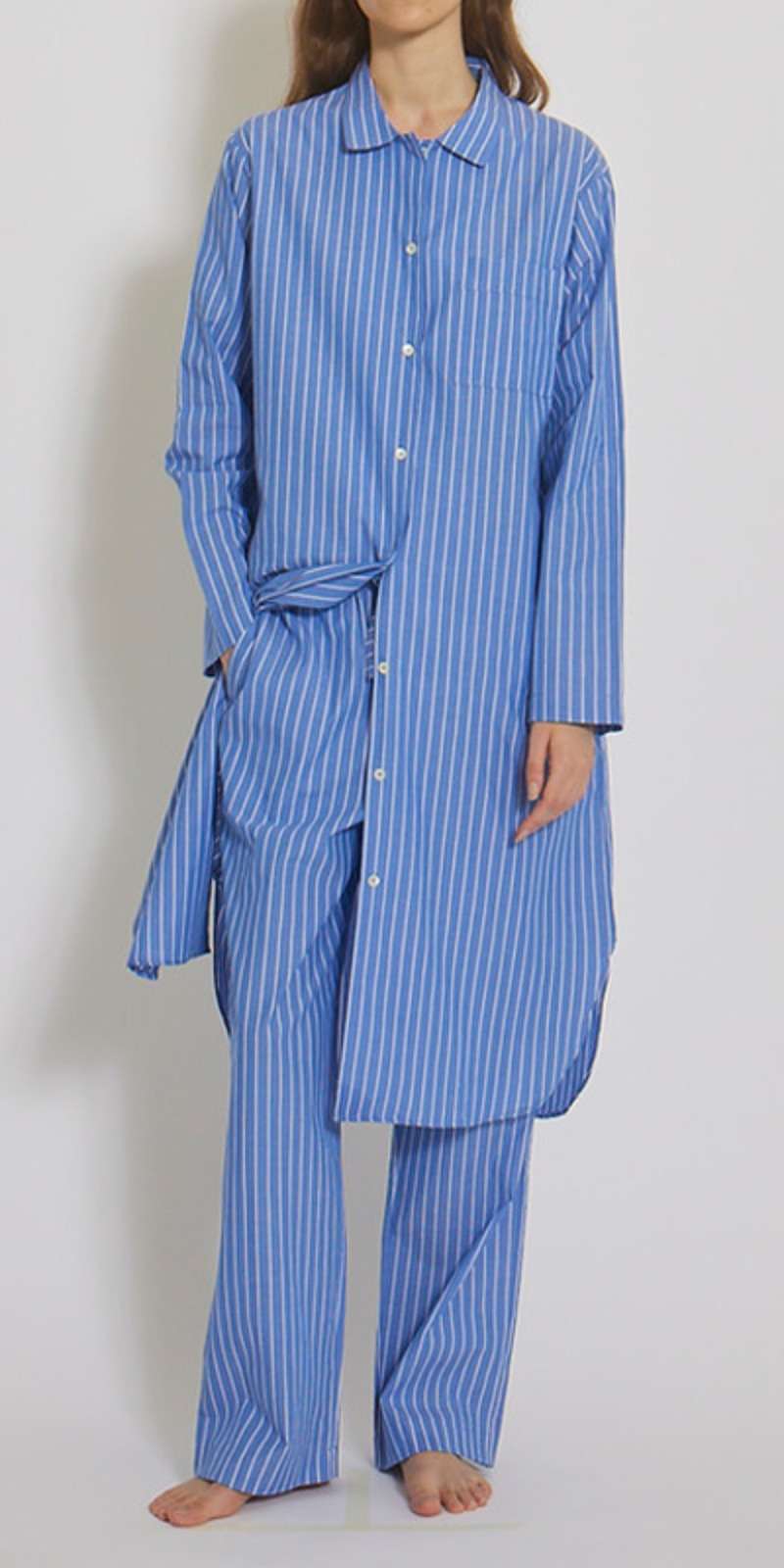 Pajama Set - Stripe Blue (Unisex) | One-Piece/Long Pants