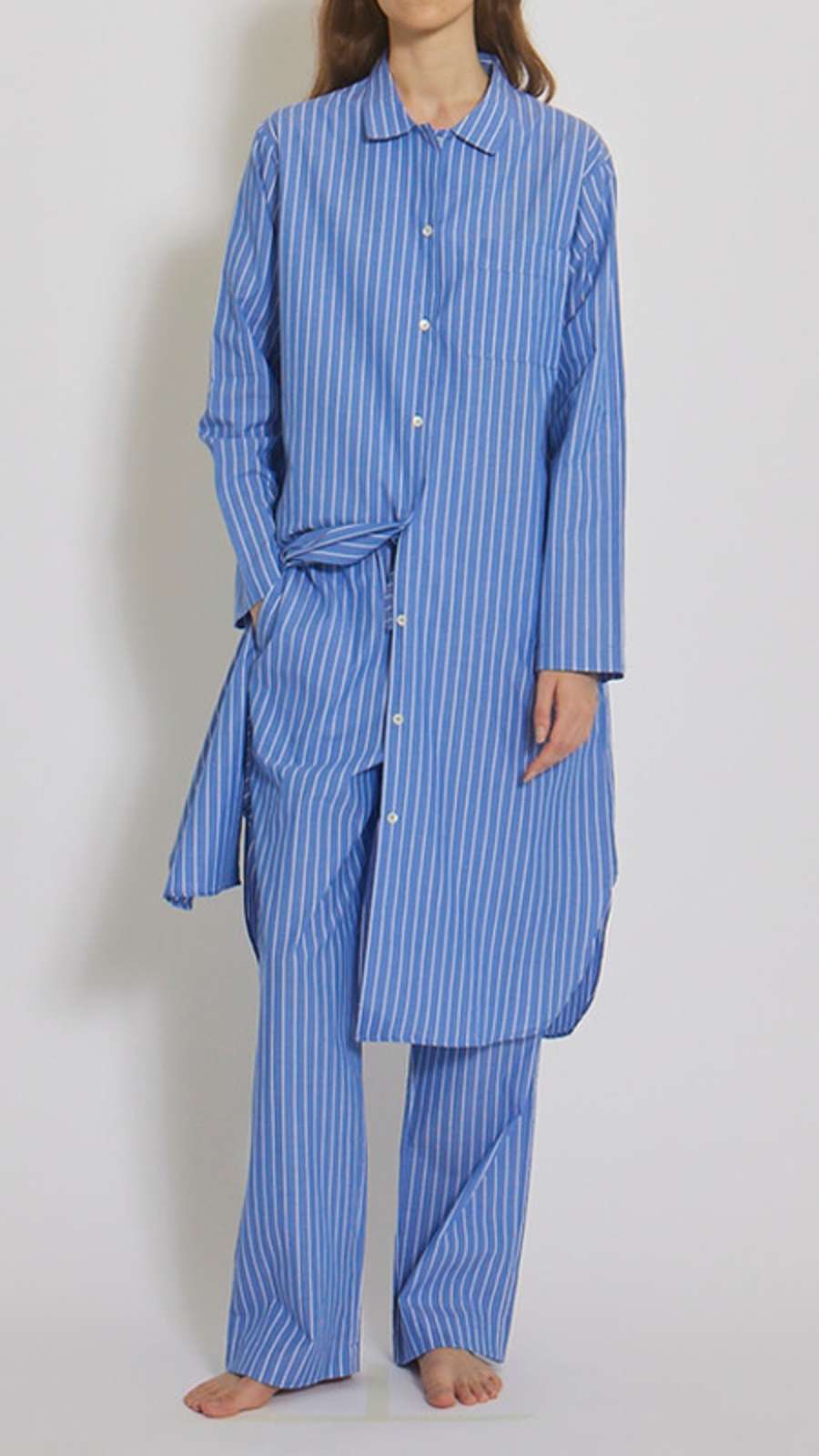 Pajama Set - Stripe Blue (Unisex) | One-Piece/Long Pants
