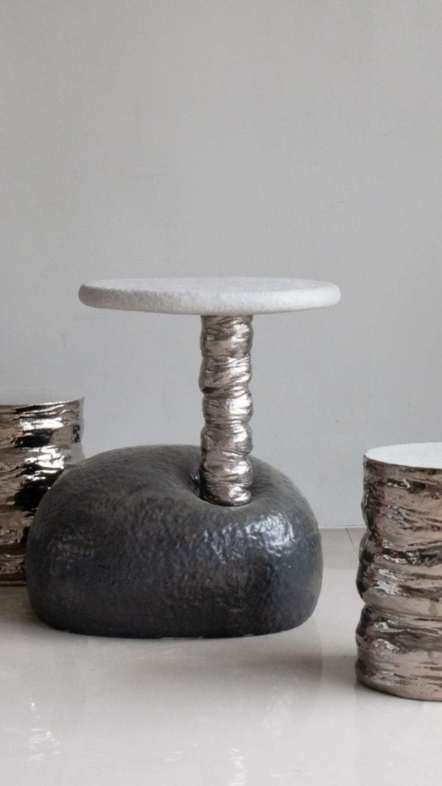 Black Side Table & Platinum Stool
