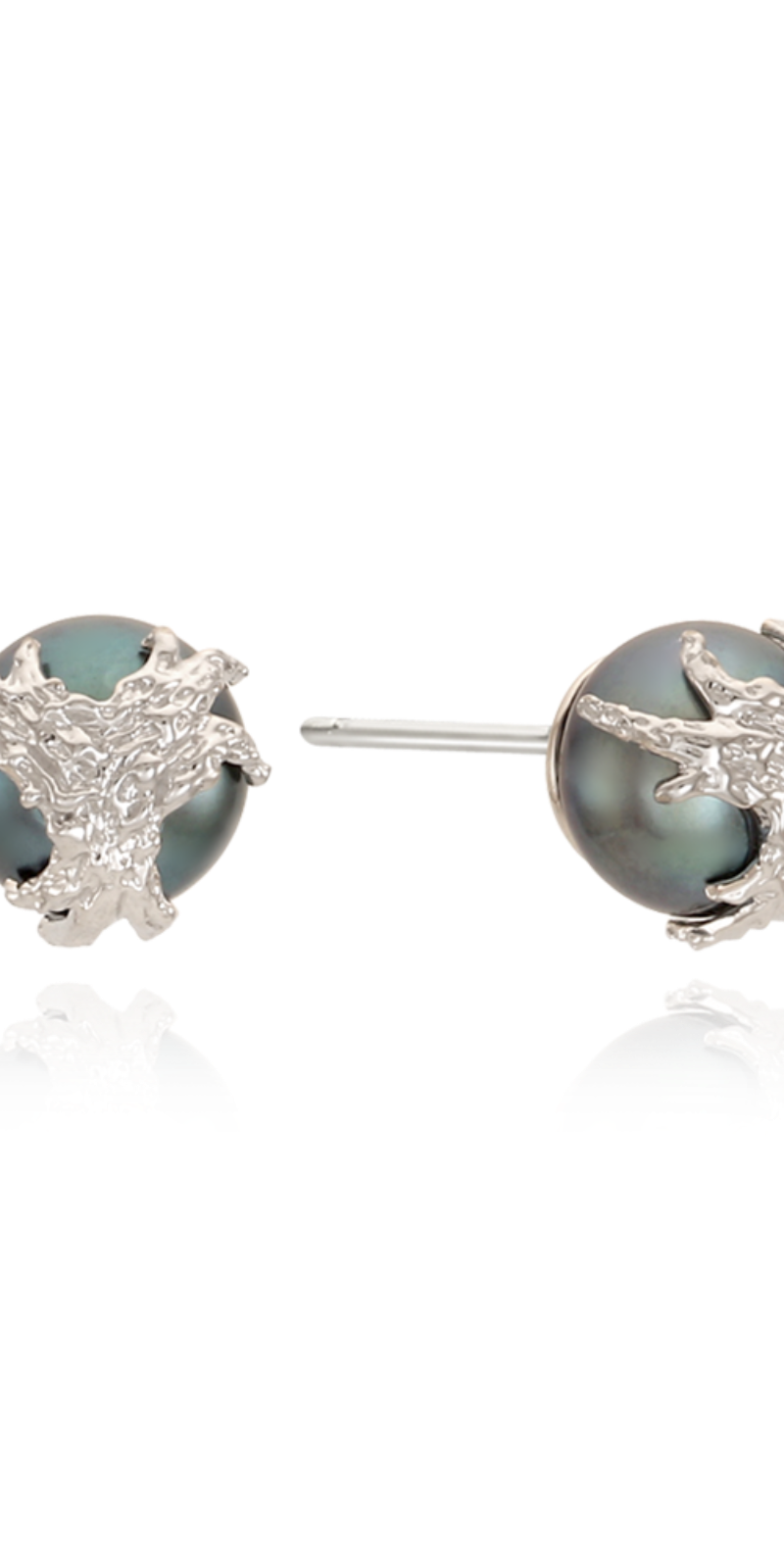 Twig Hugged Pearl Stud - Black