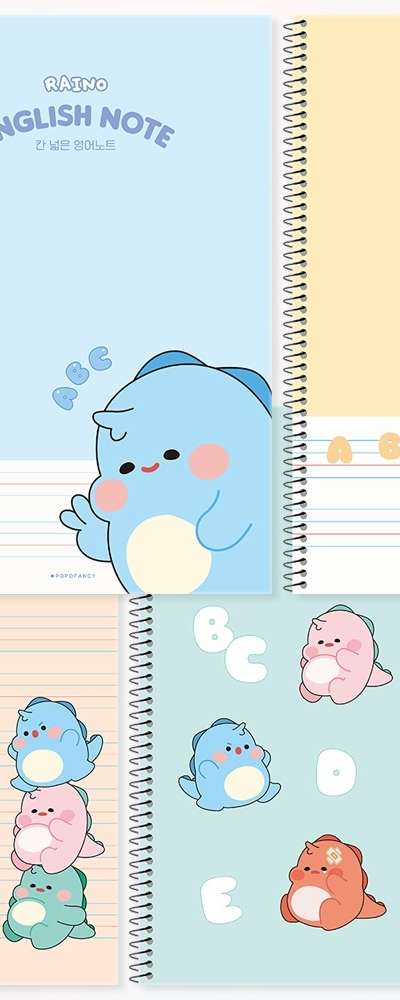 Popo Fancy 1000 Rhino Elementary English Notebook Set of 10