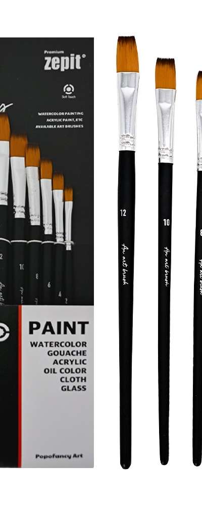 PopoFancy Zephyr Watercolor Flat Brush 12-Piece Set