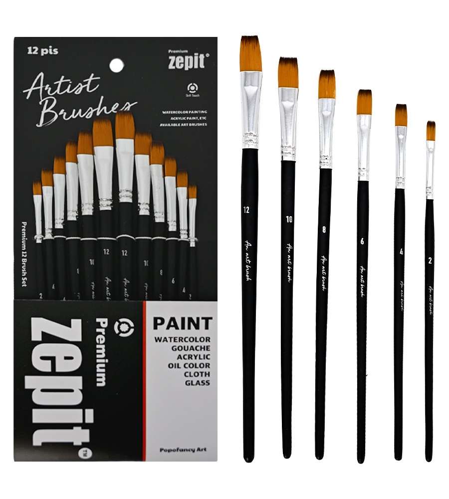 PopoFancy Zephyr Watercolor Flat Brush 12-Piece Set