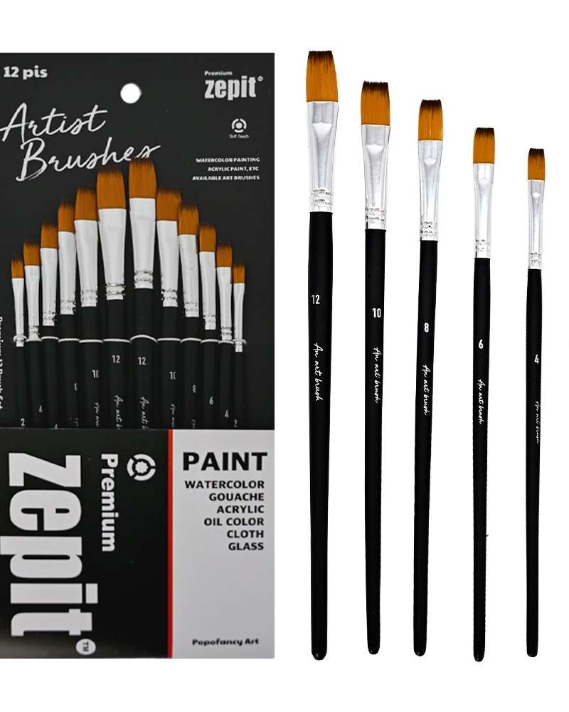 PopoFancy Zephyr Watercolor Flat Brush 12-Piece Set