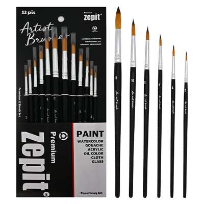 Popo Fancy Zephyr Watercolor Round Brush Set 12 Types