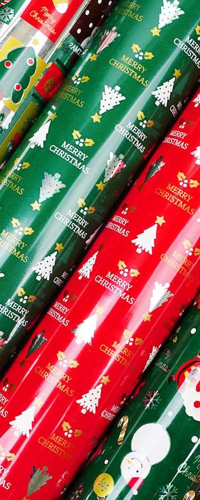 PopoFancy Christmas Vinyl Coated Roll Wrapping Paper