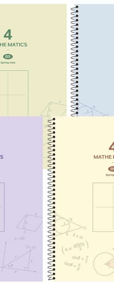 PopoFancy Simple 4-Divided Math Practice Notebook Mix 4-Pack Math Note Study Writing