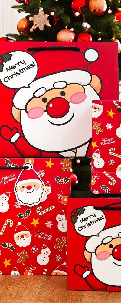 PopoFancy Happy Christmas Gift Shopping Bags Set of 5