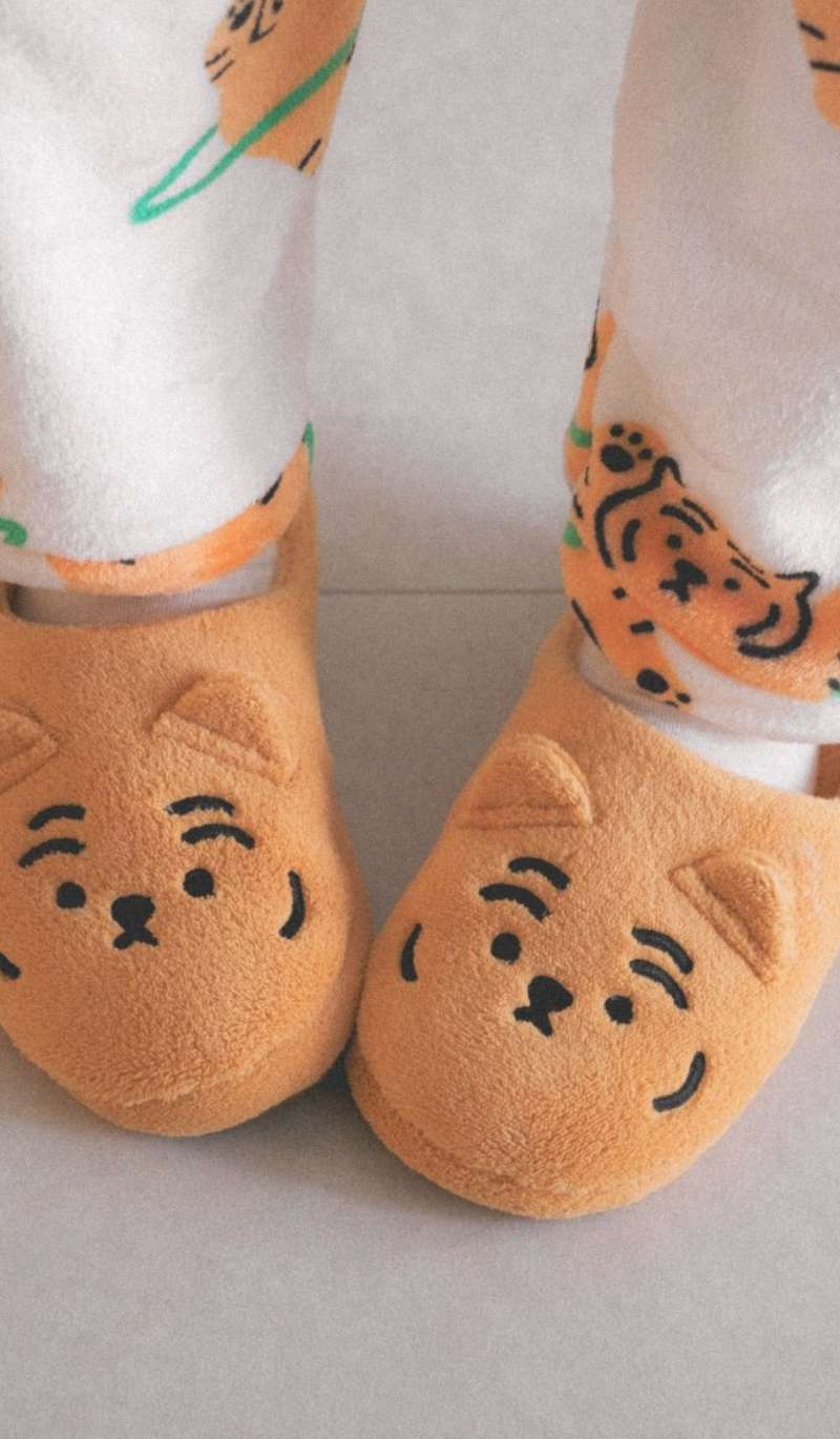 Chubby Tiger Fuzzy Slippers Set of 2