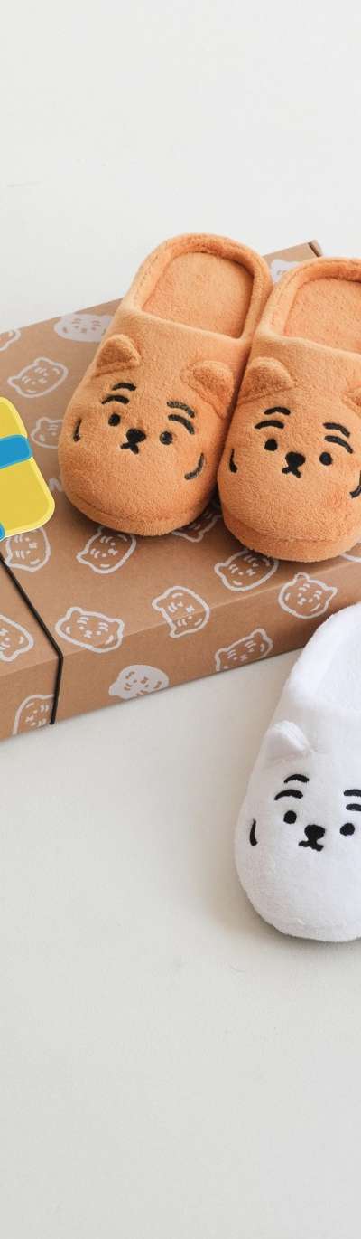 Two Steps Gift Set (Fuzzy Slippers Red Tiger + White Tiger)