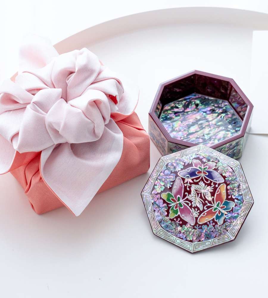 Nacre Lacquerware Pine & Crane Octagonal Inlaid Mother-of-Pearl Box 9cm Mini Jewelry Case Ring Storage Box Foreign Gift