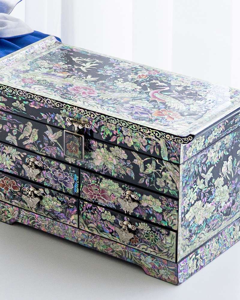 Premium Najeon Lacquerware Ten Symbols of Longevity Five-Drawer Mother-of-Pearl Jewelry Box