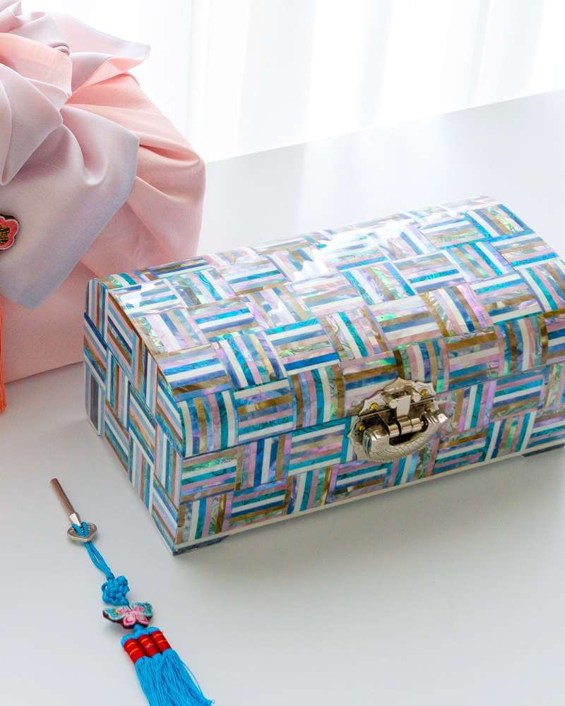 Rainbow Two-Tier Mother-of-Pearl Jewelry Box 24cm Premium Nacre Lacquerware by Park In-ho