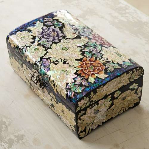 Premium Lacquerware Celadon Jewelry Box with Peony Pattern 30cm - Artwork by Park In-ho