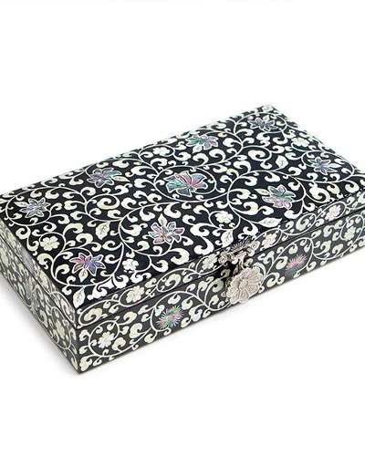 高級螺鈿漆器 唐草菊花文 貝細工 ジュエリーボックス 予単箱 現金保管箱 - チャン・テボク作品
