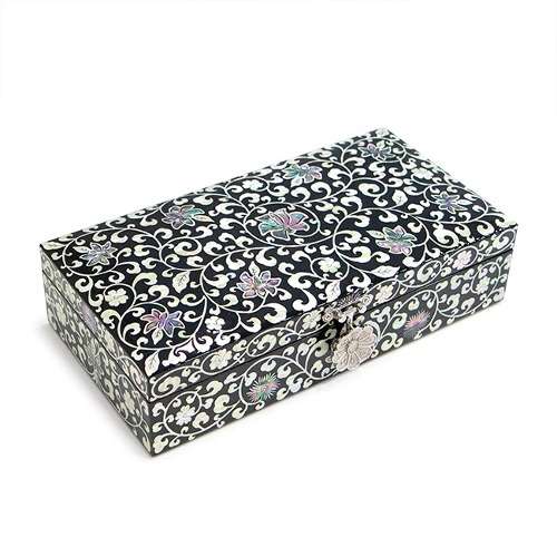 Premium Mother-of-Pearl Lacquerware Box with Floral Scrollwork Design, Gift Box, Cash Storage Box - Jang Tae-bok