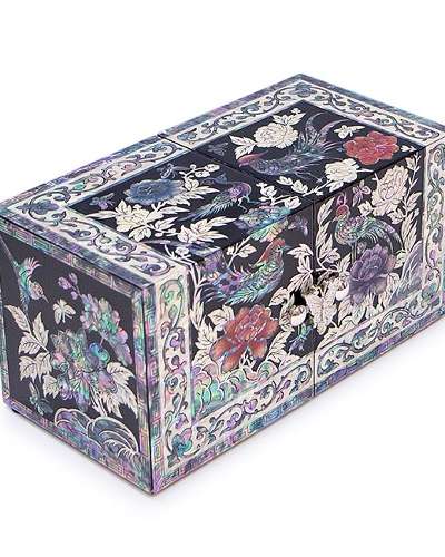 金鶏双合螺鈿宝石箱（中）-オミョンホ作品