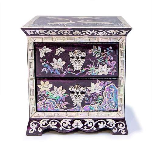 Crane Jewelry Box with Drawers Only (Korean Paper, Purple) - Work by O Myeong-ho