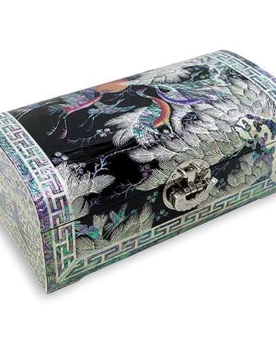 松鶴 丸型 2段 左宝石箱 27センチ(黒色) - 呉明浩 作品