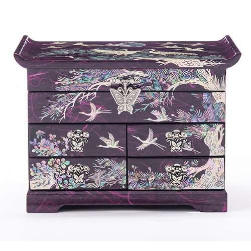 Song-Hak Scholar Five-Drawer Mother-of-Pearl Jewelry Box Large (Hanji, Purple)