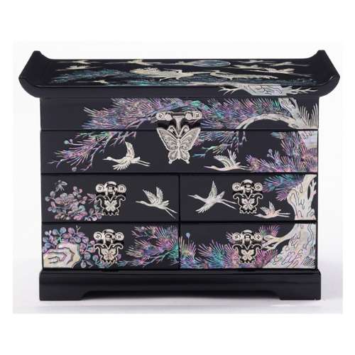 Songak Scholar 5-Drawer Abalone Jewelry Box Large (Glossy Black)