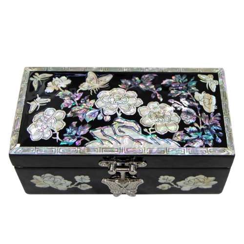 Joseon Mother-of-Pearl Hand-Inlaid Jewelry Box - Peony, Crane, Butterfly, Bird and Flower Design (1-Tier, by Oh Myung-ho)