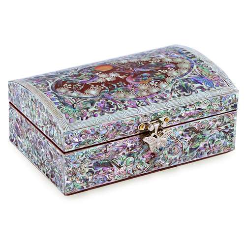 Haejukham Crane Cloud Pattern Border Single-Tier Jewelry Box (Red)