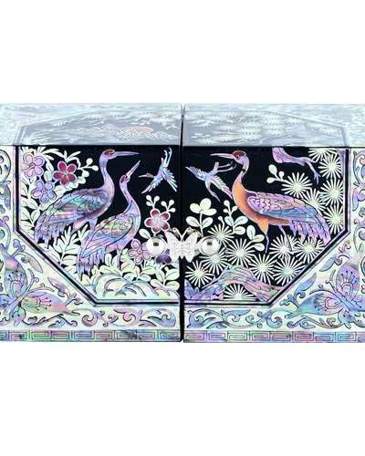 松鶴八角縁双合宝石箱（黒色、呉明浩作品）