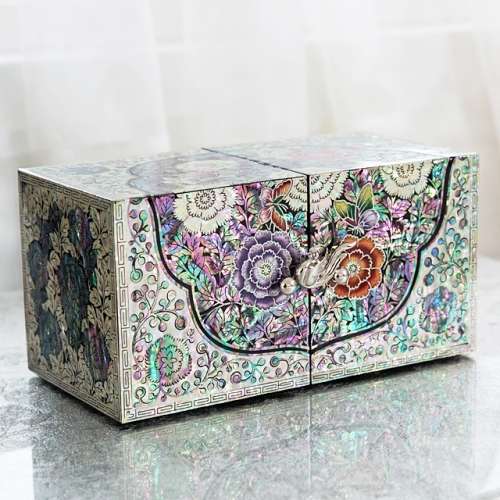 Peony Oval-Rim Phoenix Ring Double Jewelry Box (Black)